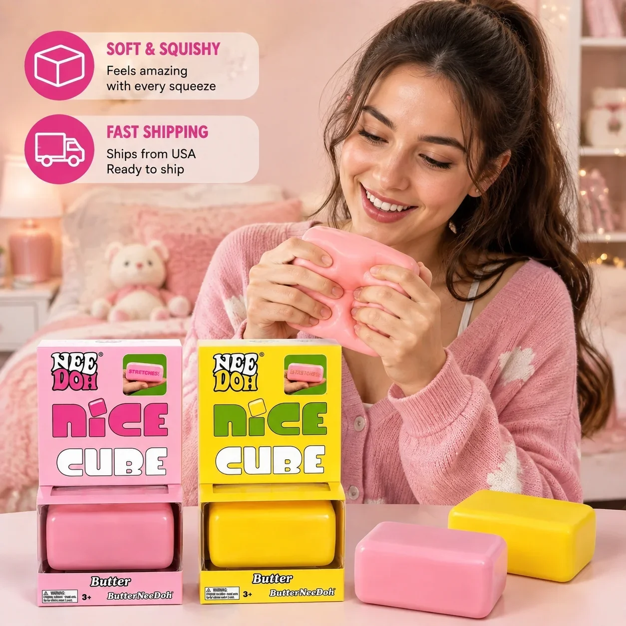 New Needoh Cheese Stick Butter Stick Squishy Toy TPR Flour Material Stress Relief Sensory Fidget Toys for Adults Arrival