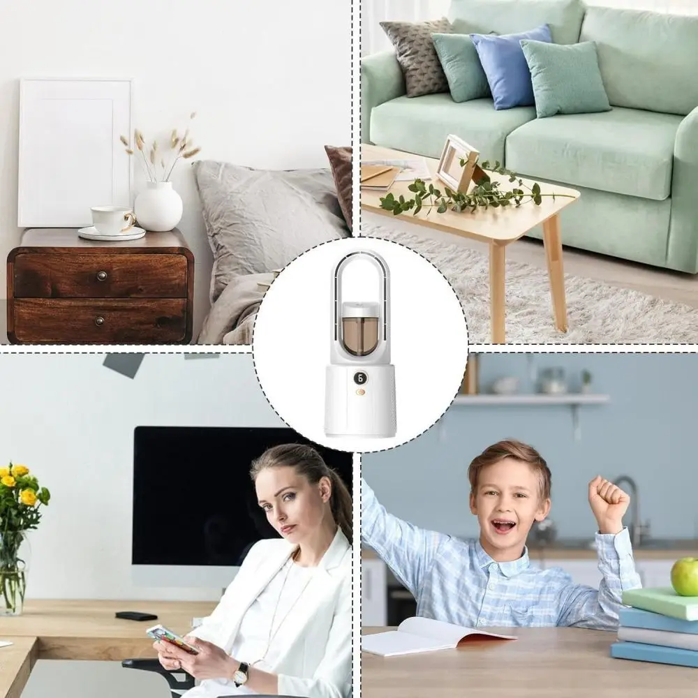 مروحة تنقية الهواء الأنيقة الخالية من الشفرة مع تحكم 6 سرعات، قابلة لإعادة الشحن عبر USB - محمولة، مروحة مكتب يمكن التحكم فيها بأزرار للاستخدام الداخلي والخارجي