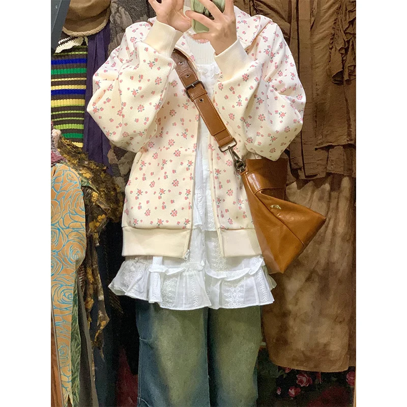 

Новинка 2024: Женская толстовка-кардиган Sweet Sister с цветочным принтом, на молнии, с капюшоном, свободного кроя, для весны и осени