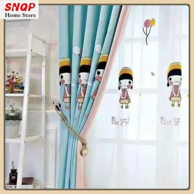 

Little Lolita Cartoon Curtains for Living Dining Room Bedroom Thick Cotton Linen Blackout Children's Room Modern Simple Girl