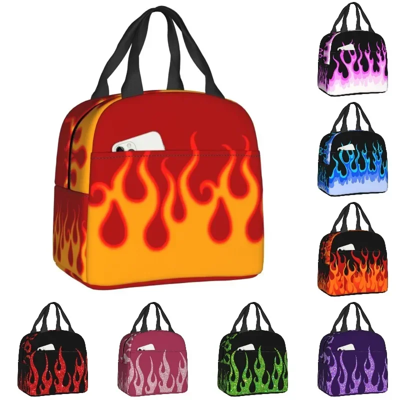 Aesthetic Pop Art Hot Fire Racing Flames Lunch Bag Cooler Thermal Insulated Lunch Container for Women Children Food Bags