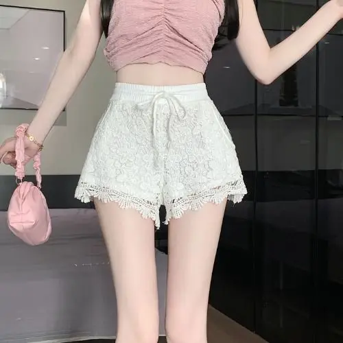 Casual wijde broek met kant en gesplitste kant