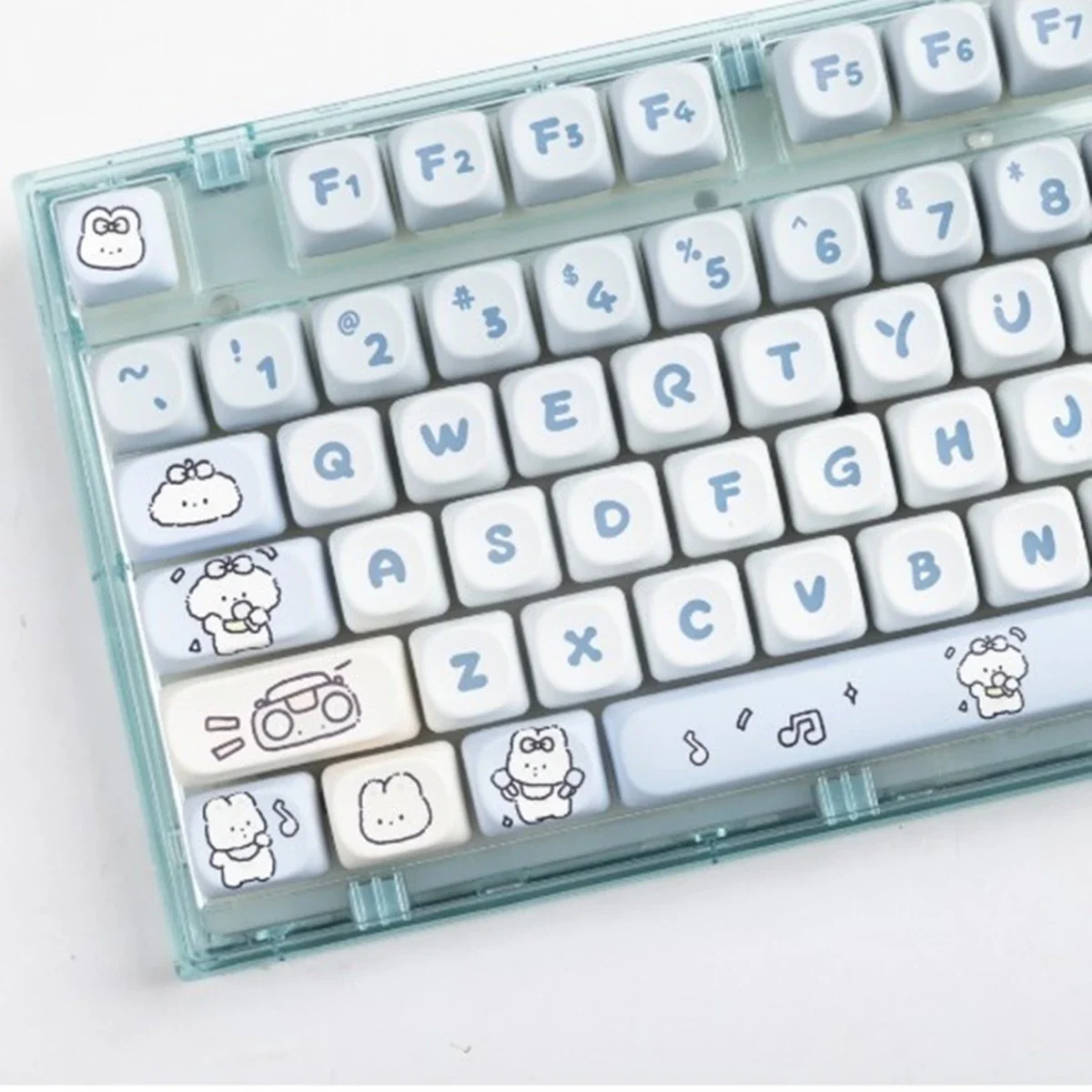 

Band Bunny Keycaps PBT Sublimation MOA Profile Cute Keycap Blue Mechanical Keyboard Keycap for Girls Gaming and Office