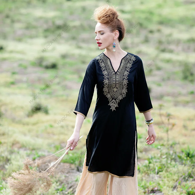 Indian Dress for Women Ethnic Blouses Embroidery Vestido Indiano India Clothing Womens Suties Pakistani Kurta Kurti Dresses - view 2