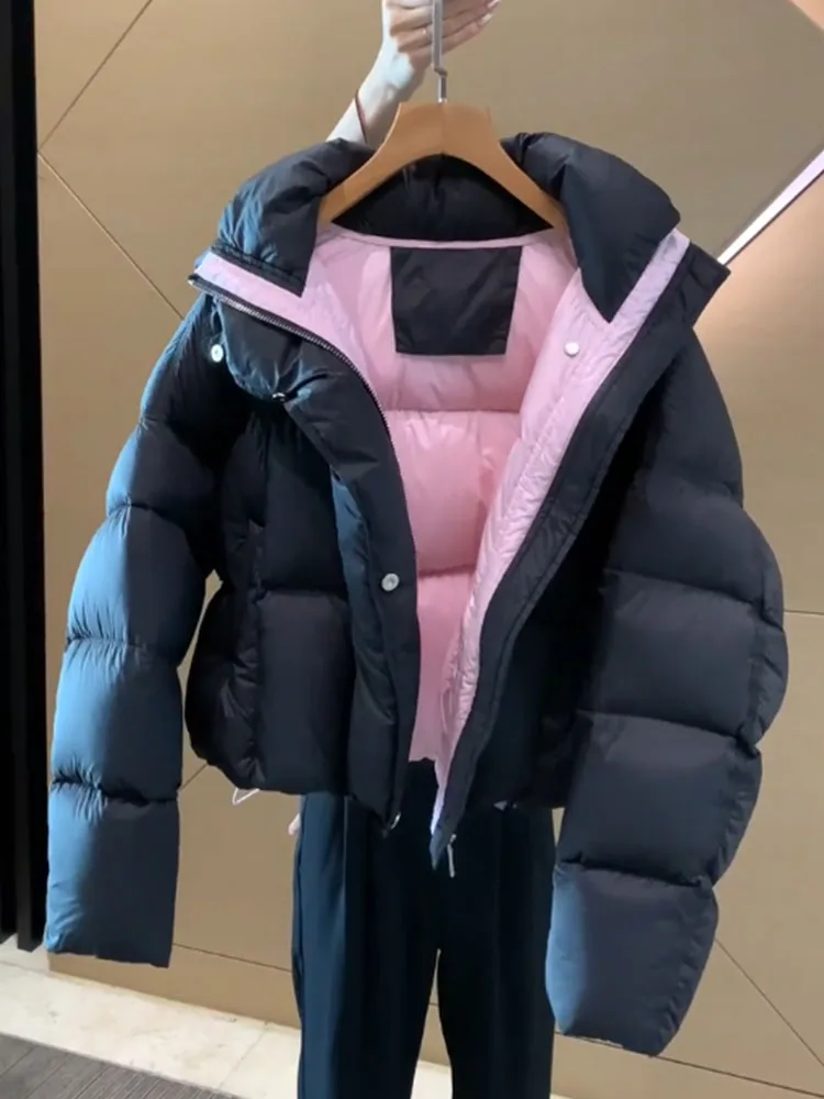 Sli ort Bla Women's down Jaet Korean Faion Warm Thi Outerwear Bread Sle Winter Coat Commute Sle Polyester F...