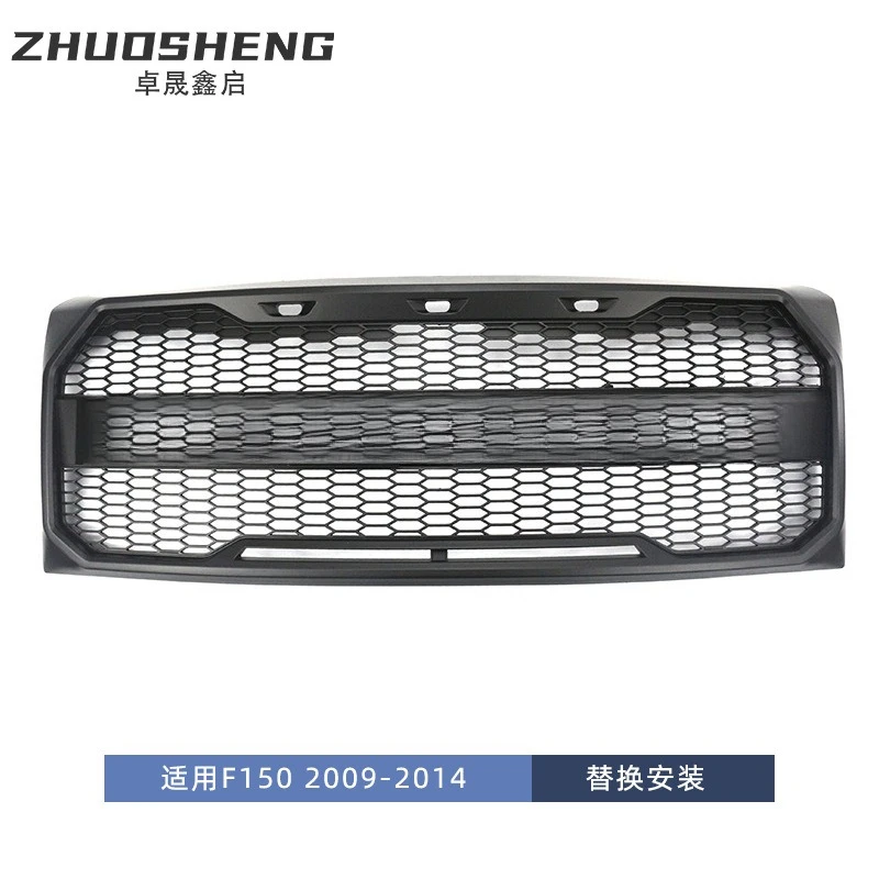 Grille for 09-14 Ford F150, LED Lighted Black Mesh Front Grille, Gray Replacement Grille, Raptor Style