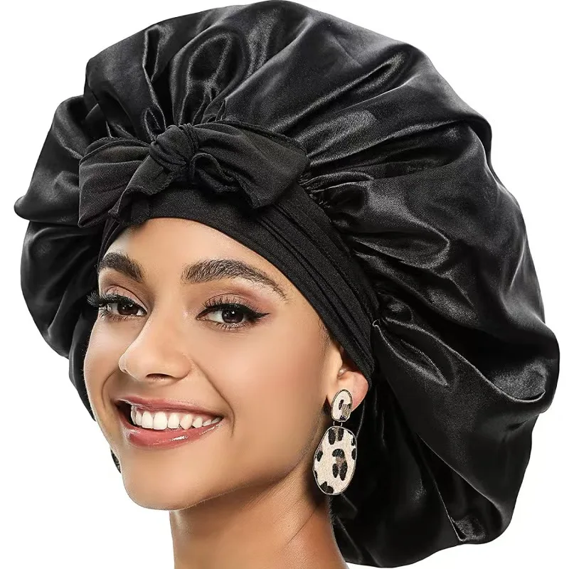 

Satin Bonnet for Sleeping Cap Hair Bonnet with Elastic Tie Band for Curly Hair Night Cap