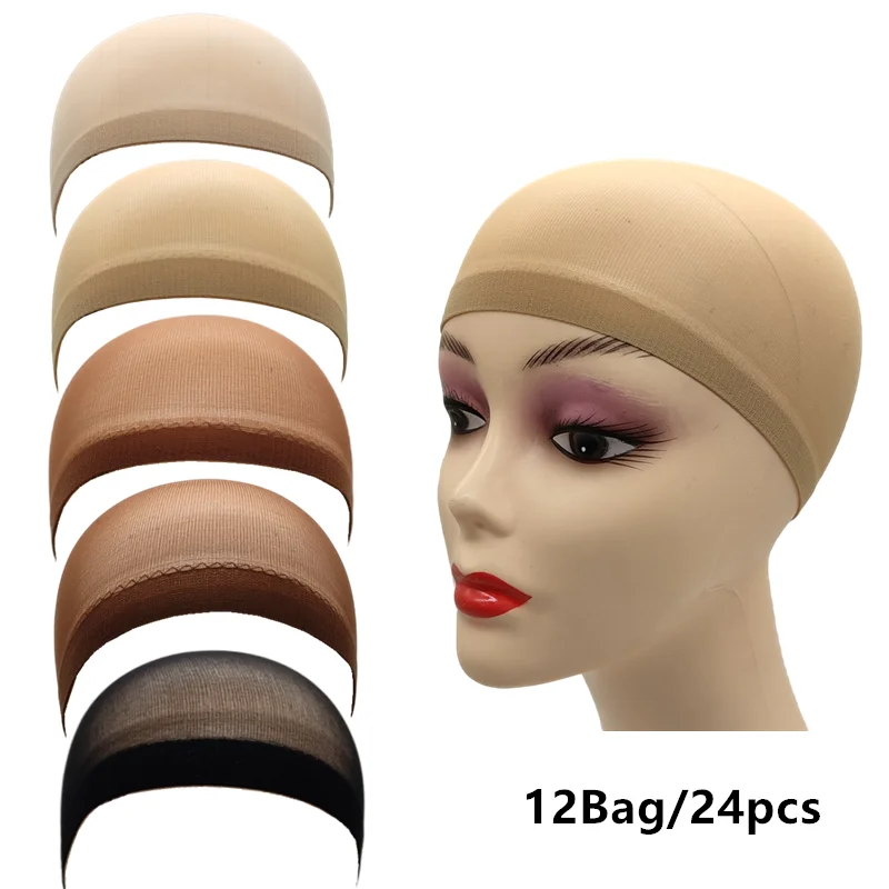 12Bag/24pcs Fashion Stretchable Wig Caps Nylon Mesh Hair Nets Free Size Stocking Hair Caps for Wigs