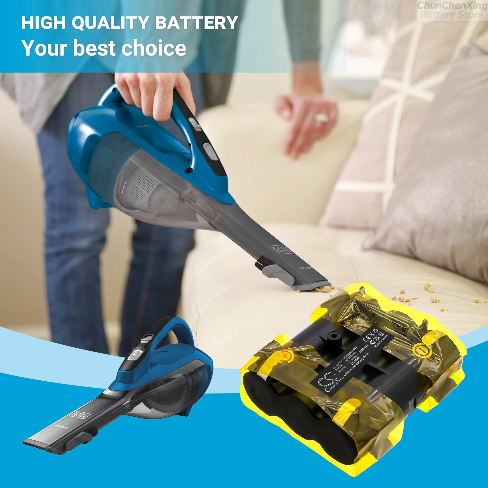11.1V 2500mAh Replacement Battery for Black&Decker DVJ325J MPP108LC HLVA315J22 HLVA315J62 HLVA320JOO D000201 N544205 NA028458