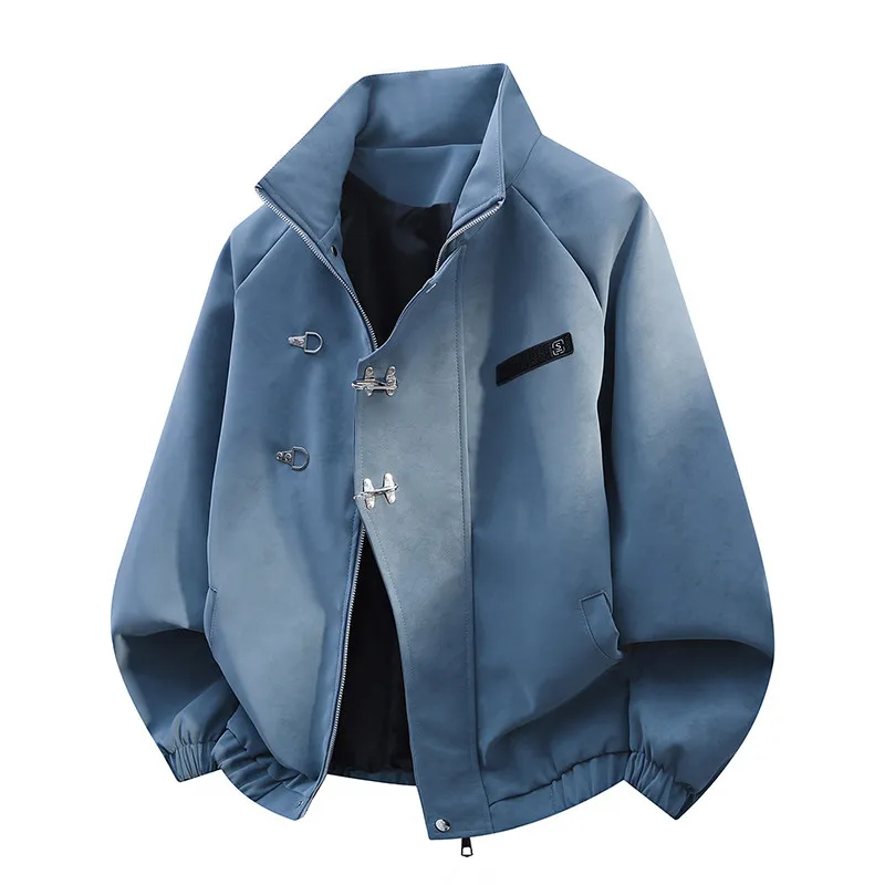 

Faionable Casual Dyed Leather Jaet Men's Wear Retro High Street Outerwear for Couples Data Pattern Hong Kong Sle Coat