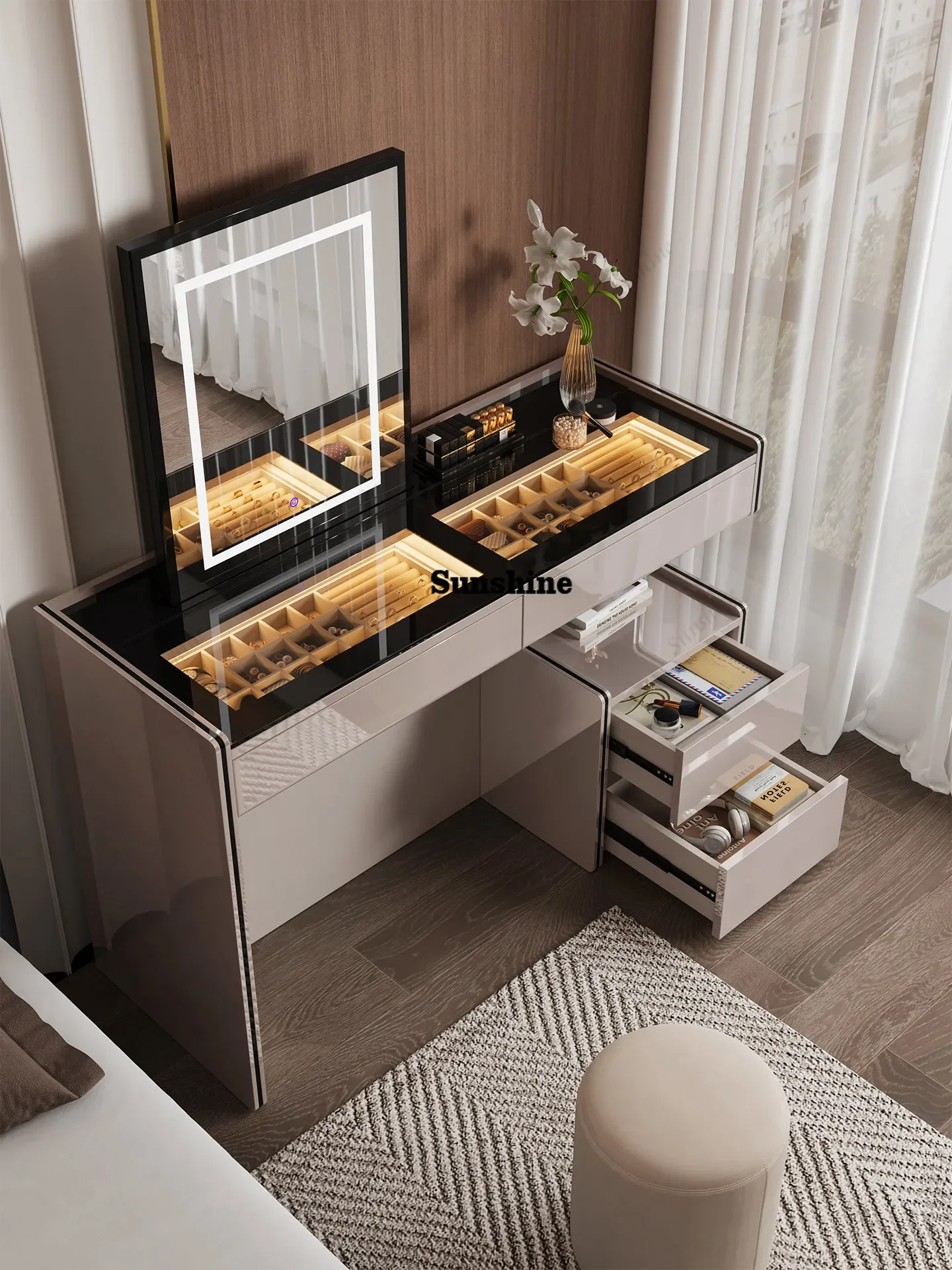 

Italian lifting dresser, light luxury, high-end modern bed tail, bedroom jewelry cabinetY