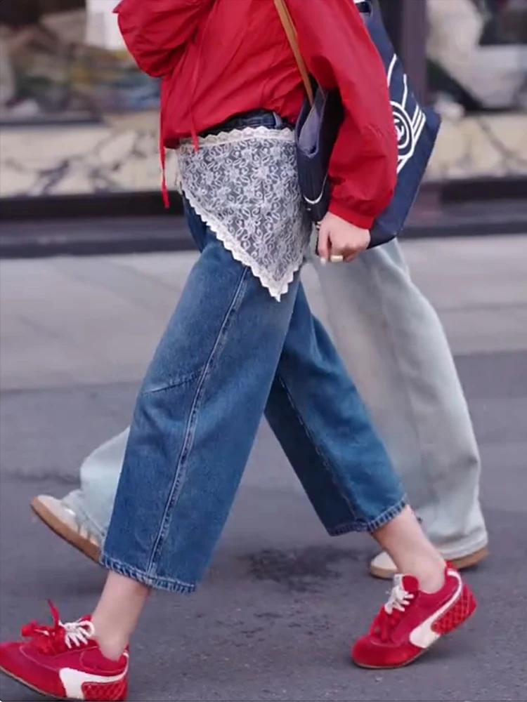 جينز دينم رفيع وفضفاض عالي الخصر، جينز أمريكي مستقيم الساق للنساء، سروال صيفي مقاوم للارتداء بأرجل واسعة