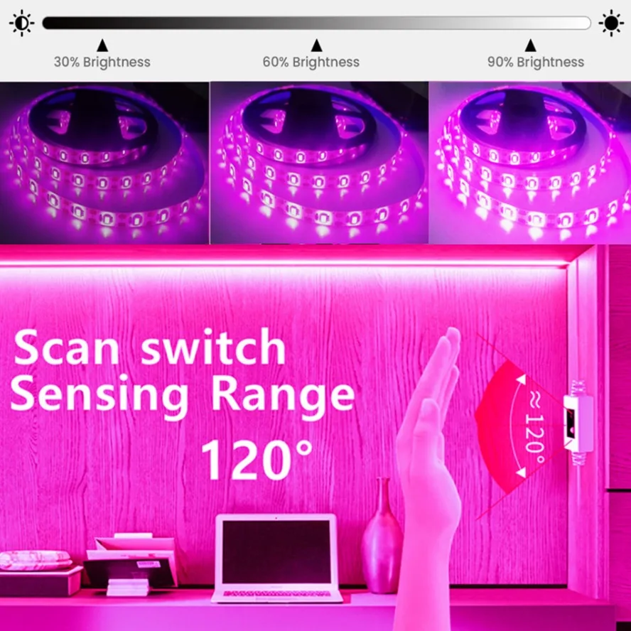 5V USB Dimmable LED Grow Light 60LEDs/m Full Spectrum 1-5m Plant Light Grow Strip Phyto Lamp for Vegetable Flower Seedling Grow