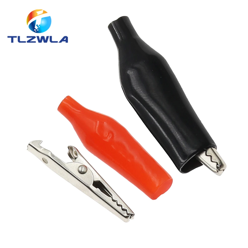 100PCS 28MM 35MM 45MM Metal Alligator Clip Crocodile Electrical Clamp Testing Probe Meter Black Red with Plastic