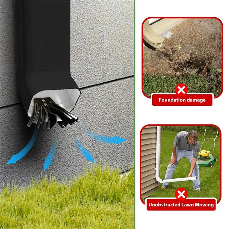 A04G-2Pack Gutter Downspout Disperser Gutter Downspout Extension Accessory Gutter Accessories Black