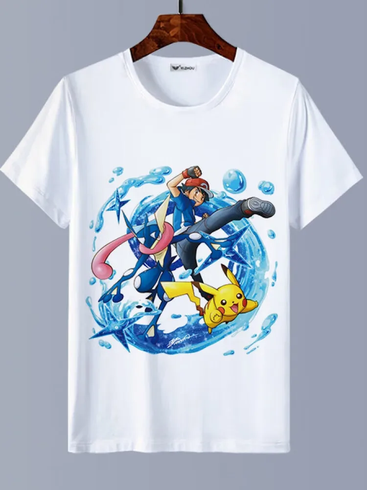 بوكيمون أنيمي الطباعة المتضخم القطن تي شيرت الرجال والنساء مريحة موضة الترفيه Y2K ملابس الأطفال تيشيرت صيفي #1