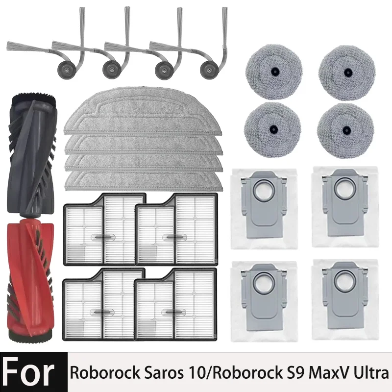 

For Roborock Saros 10 / Roborock S9 MaxV Ultra Vacuum Parts Main Roller Side Brush HEPA Filter Mop Cloth Dust Bag