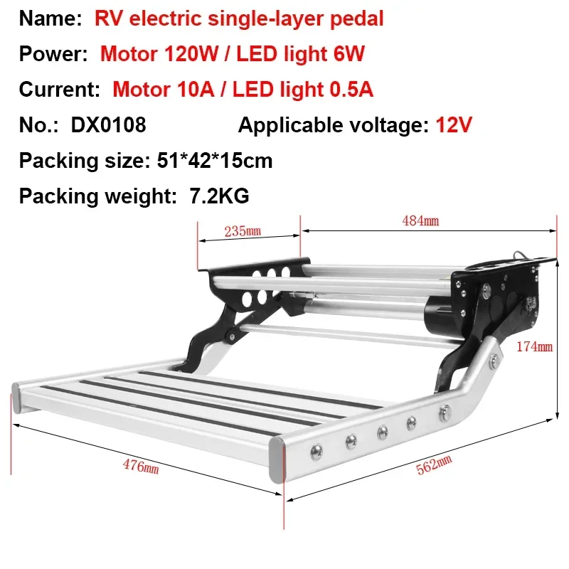 Tapis roulant à commande électrique, en aluminium résistant, anti-aldage, pour camion, remorque, caravane, marches simples, possède une pédale de