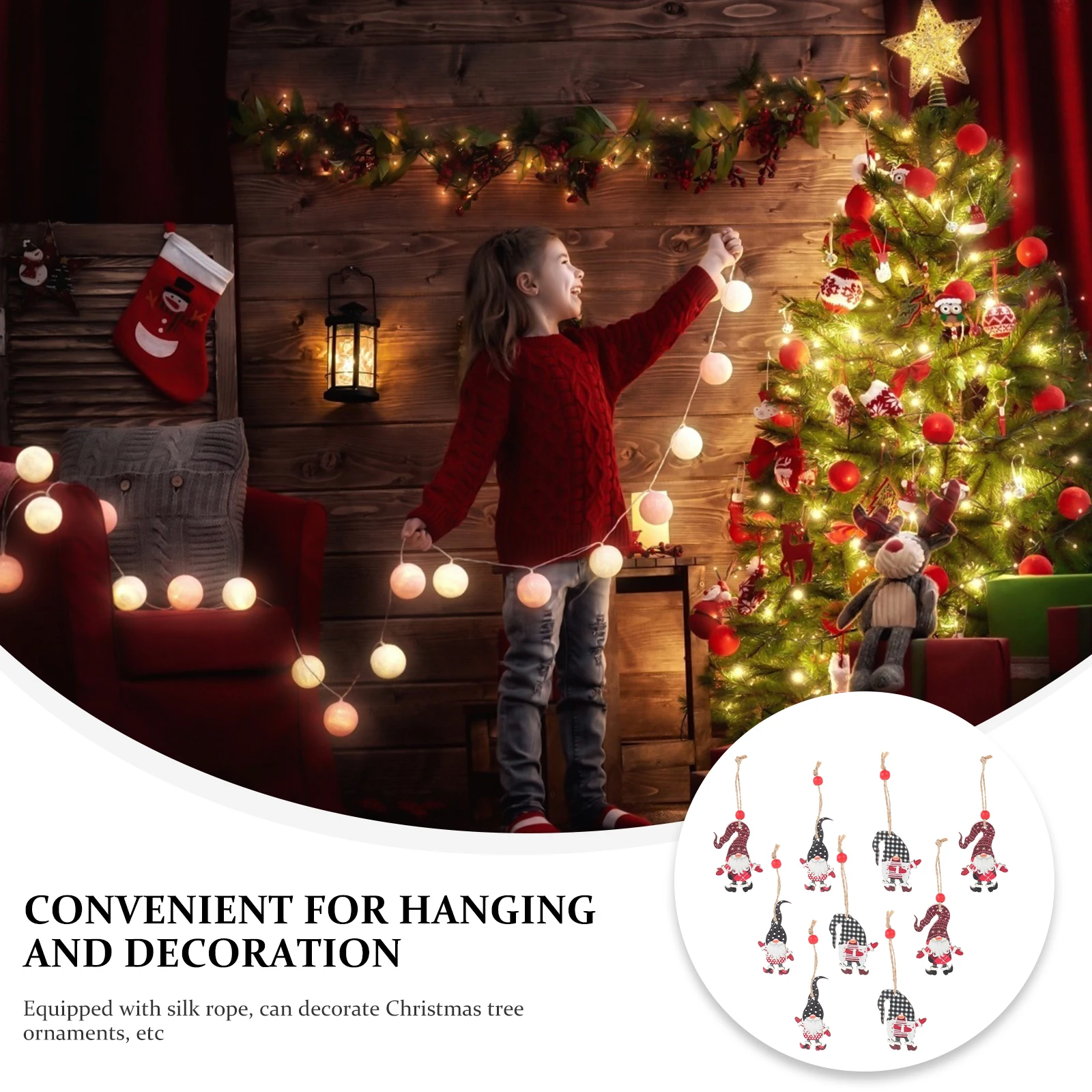 

9Pcs Christmas Santa Pendants Hanging Cartoon Wooden Christmas Decorations Party Ornament Gift Gnome Hanging Santa Pendant