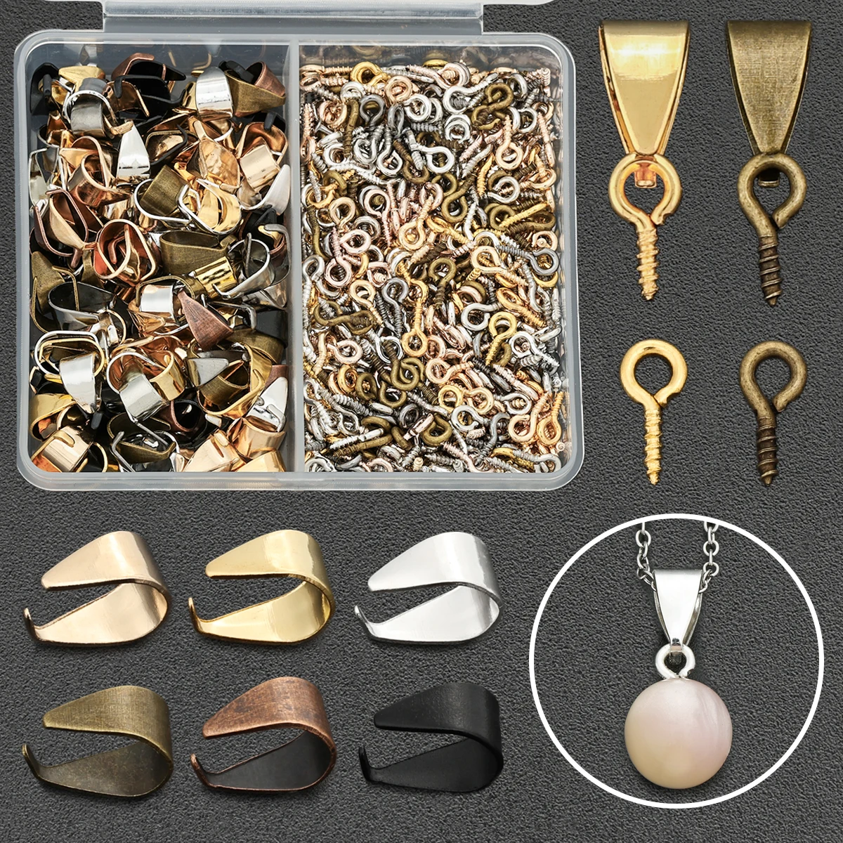 280 PCS Jewelry Making Parts Set Includes Sheep Eye Screws and Grape Seed Buckles. Suitable for DIY Jewelry Making