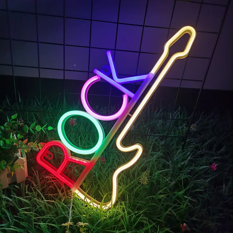 Guitar Rock and Roll Neon Signs Music Led Neon Light Art Wall Decor for Game Room Music Party Rock Studio Bar Disco Party Neon