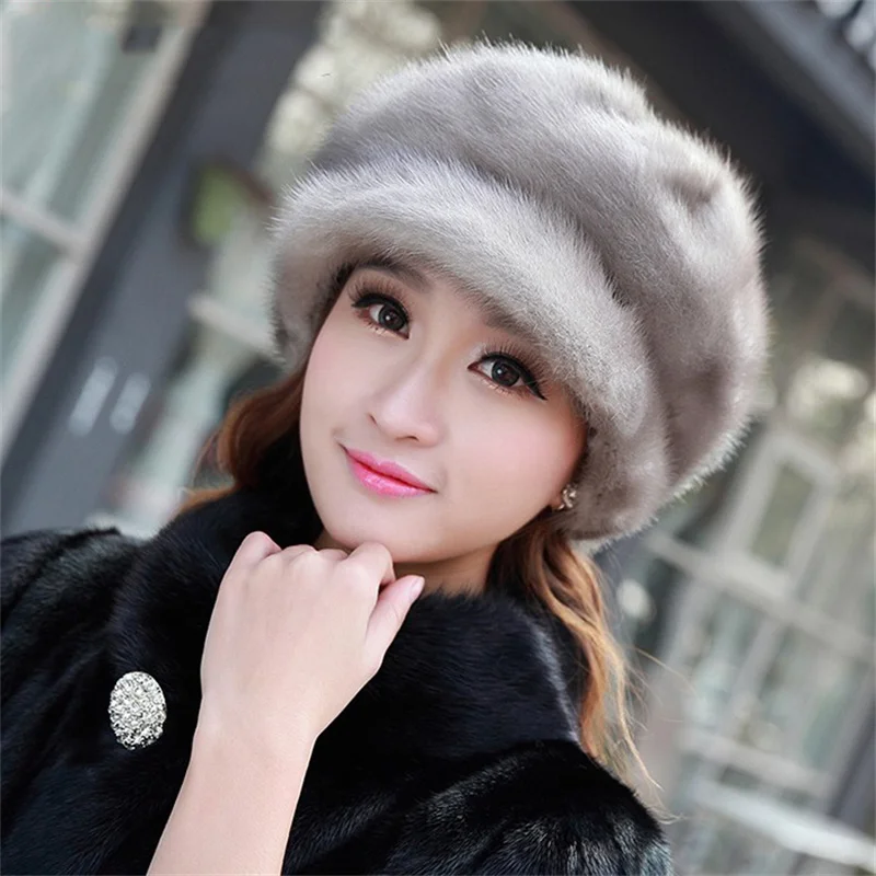 Winter Women's New Thick Fur Straw Hat Luxury Mink Fur Warm Ear Protection Hat Outdoor Travel Windproof Fur Cap