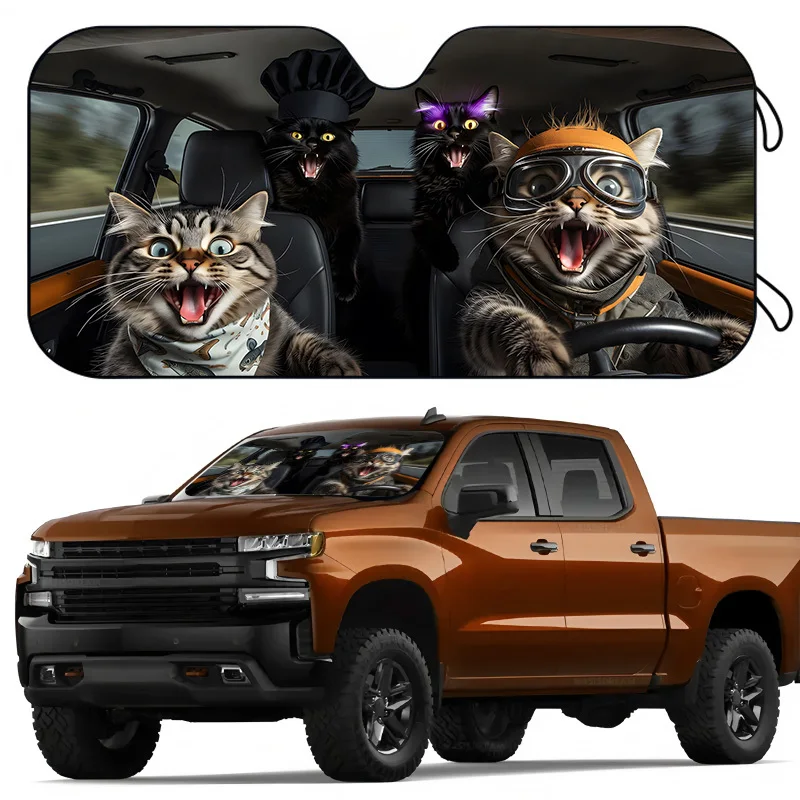 1pc Foldable Car Sunshade For Cats, Keeps Car Interior Cool, Vacuum Cup Installation, Practical For Commuting, Long Distance Dri