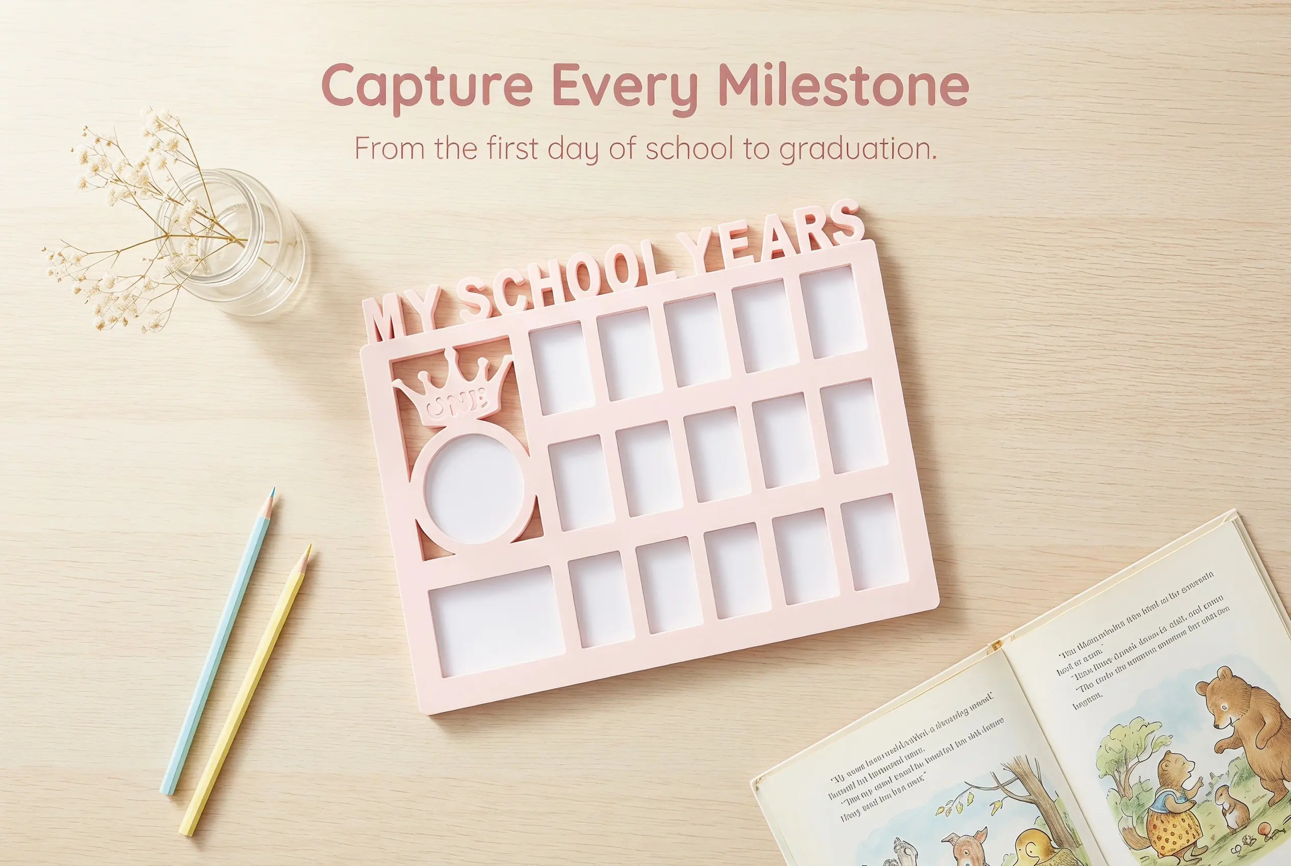 School Year Photo Frame Plastic Decorative Picture Holder for Growth Record Home Decor Wall Mounted Tabletop Display
