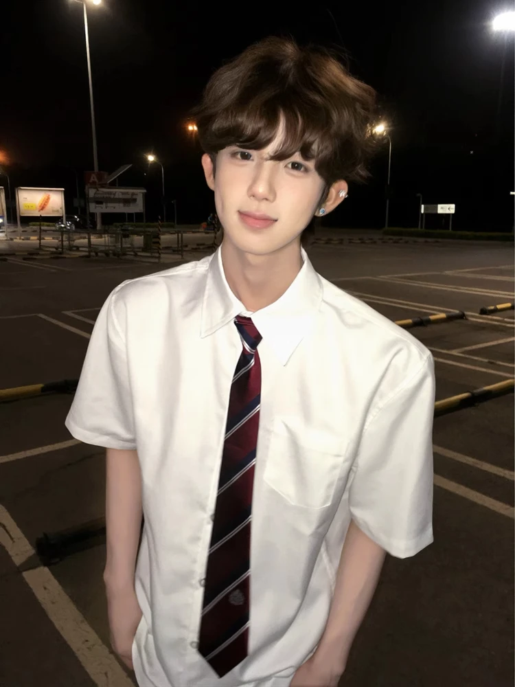 

White Short Sleeve Men's Casual Shirt Summer Standard Fit Youth Fashion Daily Wear Gradient Pattern School Uniform Graduation...