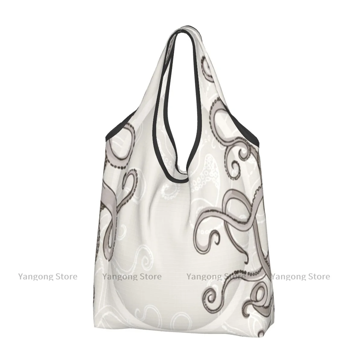 Foldable Bag Fish Octopus Tentacles A Circular Shape Surreal Universe Tote Folding Pouch Handbag Convenient Travel Grocery Bag