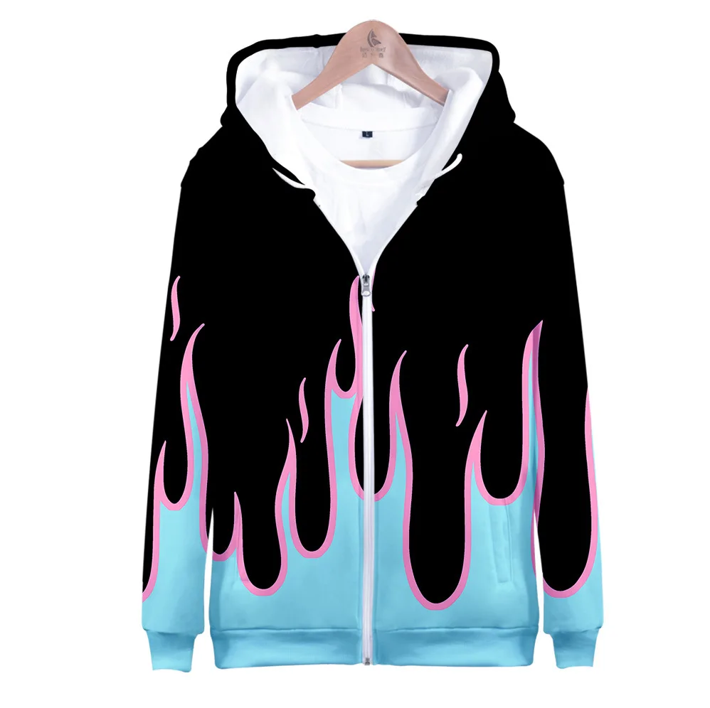 Coat 3D Print Cartoon Red and Yellow Flame Hoodie Men Women Long Sleeve Cosplay Costume Men Jacket Sweatshirts