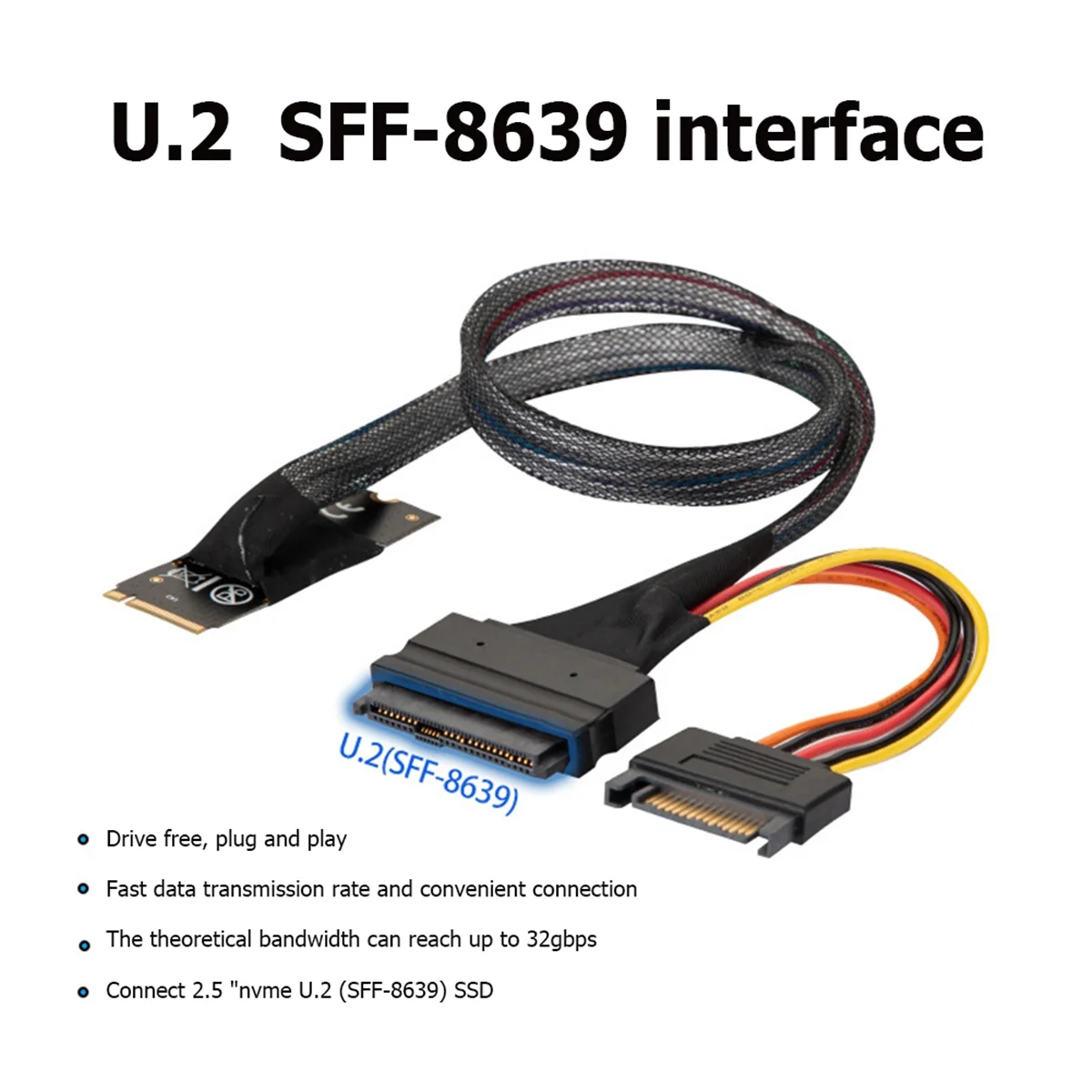 M2TO8639 M.2 M-Key to U.2 SFF-8639 Adapter Cable with SATA 15-Pin Female Connector-Sunrise