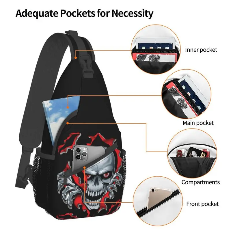 Rip Skull Sling Chest Bag Customized Gothic Skeleton Shoulder Crossbody Backpack for Men Cycling Camping Daypack