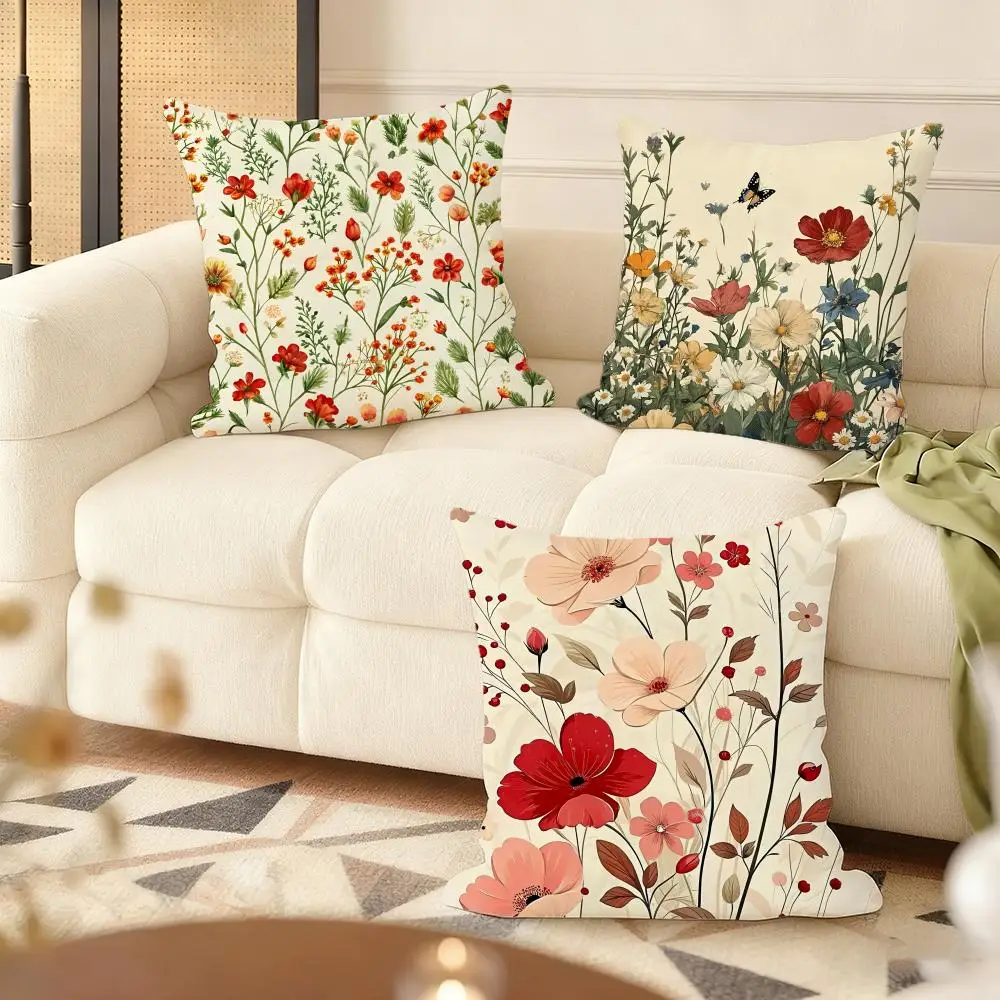 Romantic Flowers Cushion Cover Soft Plush Throw Pillow Cover | Double-Sided Printed Cushion Case | Cozy Sofa & Home Decor