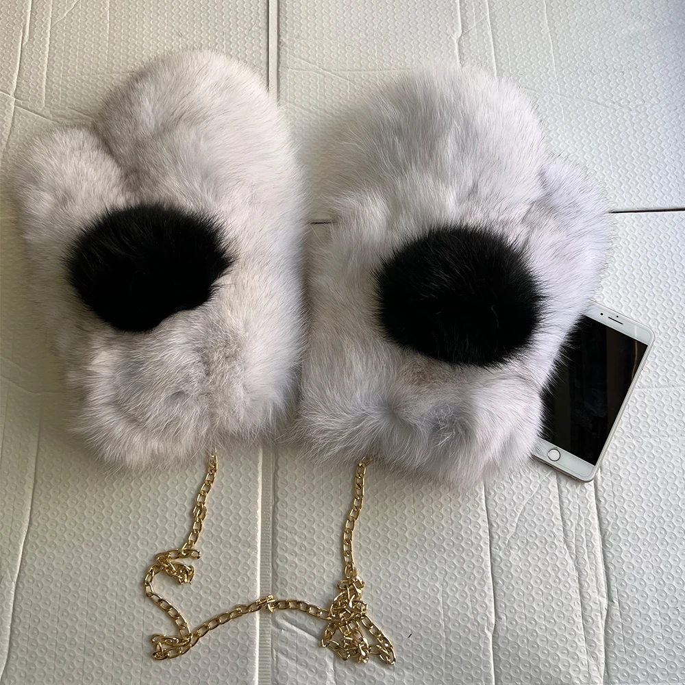 winter high quality women fox fur bigger mittens with double fur palms and opisthenar fox fur full skin gloves mitten