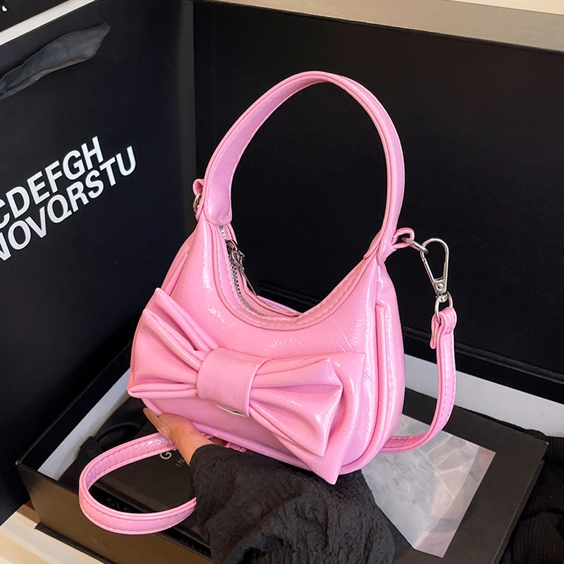 

Pink Bowknot Clutch Bag Luxury Silver Handbag Red Wedding Purse Super Mini Pu Leather Crossbody Mobile Phone Bag Lady Wrist Bag