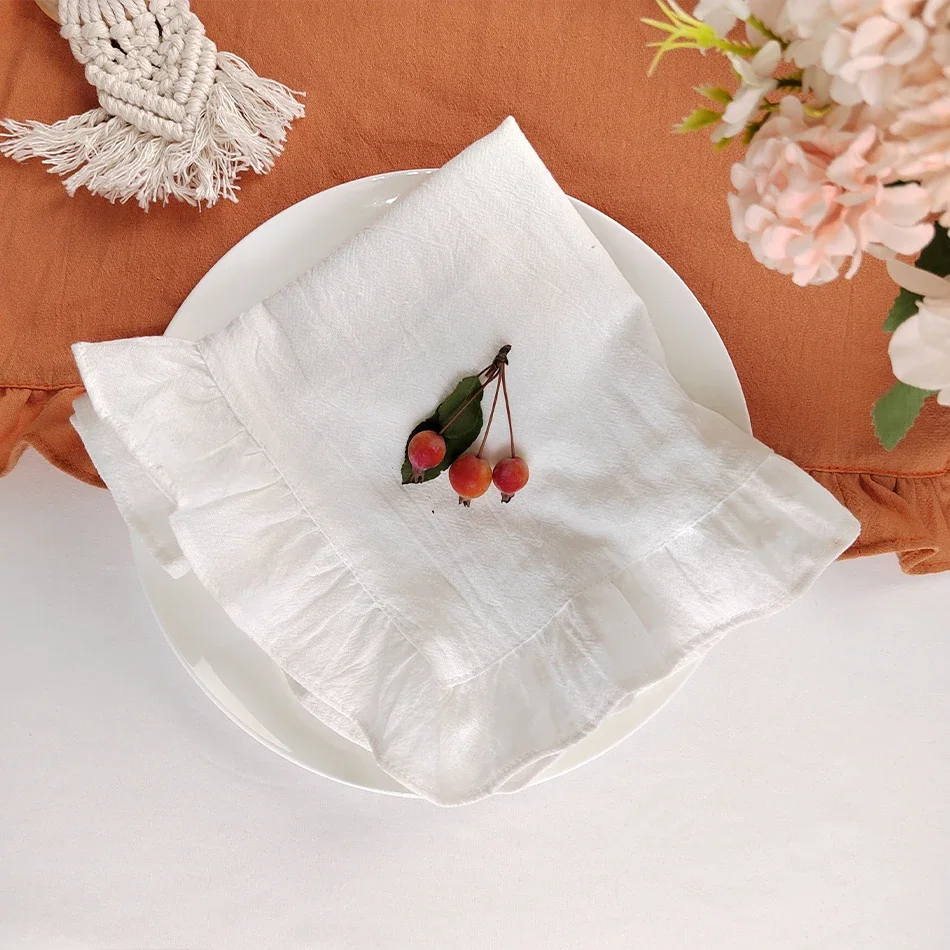 Cotton100% Ruffule Napkins For Plates Soft Flounced For Wedding Decoration House Warming Gift Table Decor Party