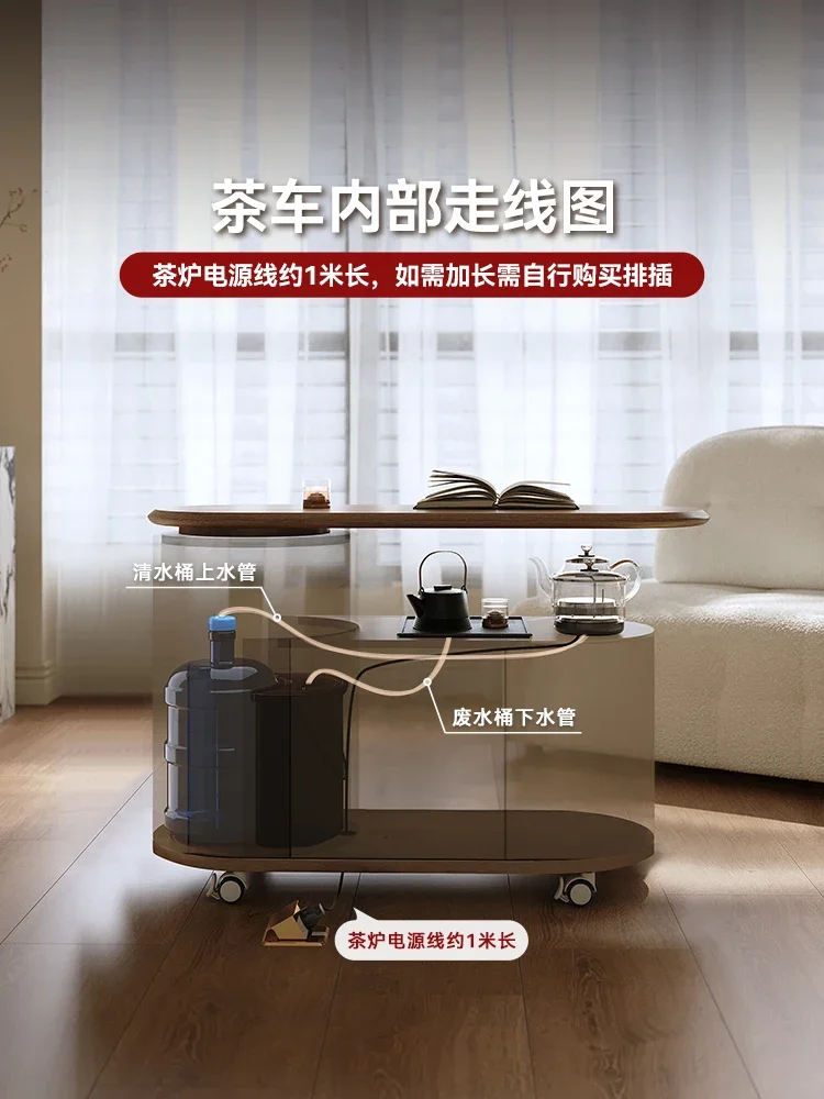 Movable tea table kettle integrated living room household sofa small tea cart balcony rotating coffee table