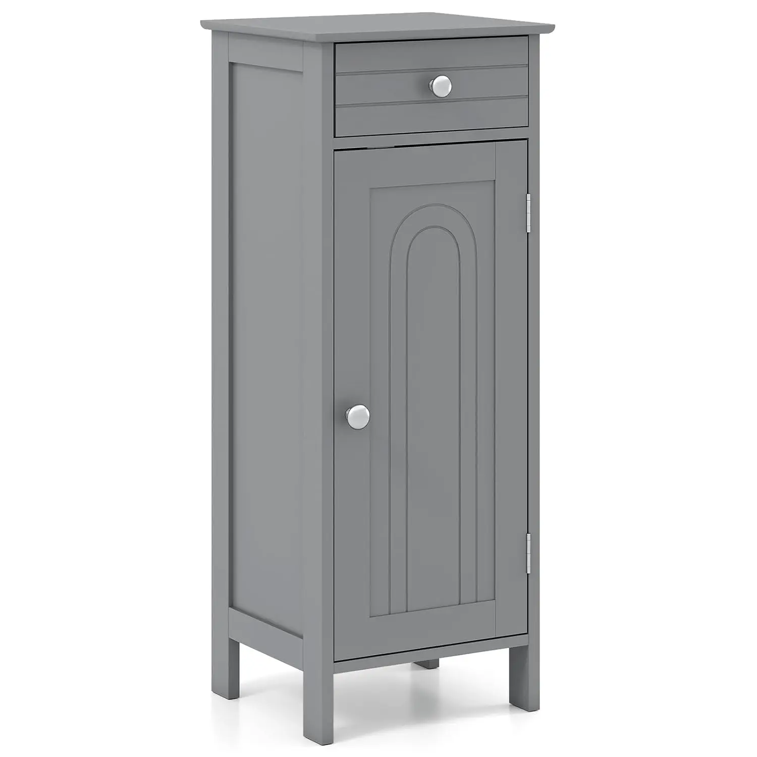 Bathroom Floor Cabinet, Free-Standing Single Door Storage Cabinet with Drawer & 2 Adjustable Shelves, Wooden 14”L Narrow Side