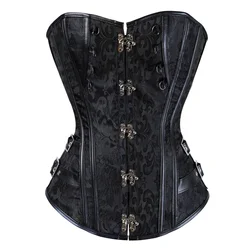 Women Gothic Burlesque Overbust Corset Steampunk Print Body Shaper Plus Size Vintage Buckle Sexy Bustiers Tops Black Brown