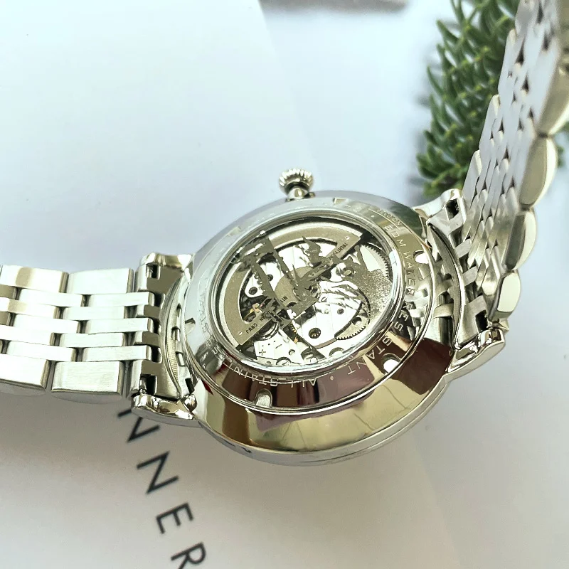 MIGE48H Reserve Mens Open Heart Auto Watch Sunburst Green Dial Crystal Index Silver Steel Strap Luxury Business Mechanical Watch