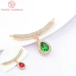 (6644) 31.5x22MM 24K Gold Color Brass with Zircon Water Droplet Charms Pendants High Quality Jewelry Making Findings Accessories