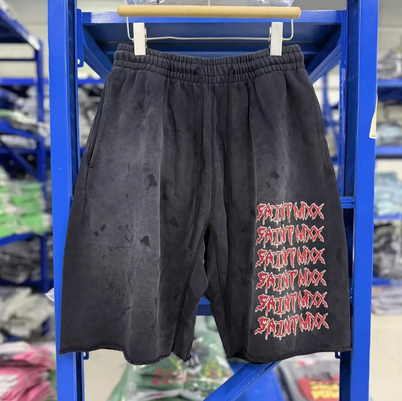 2026SS SAINT Vintage Washed Letter‑Print Oversized Casual Sports Sweat Shorts Men Women Fashion Pants
