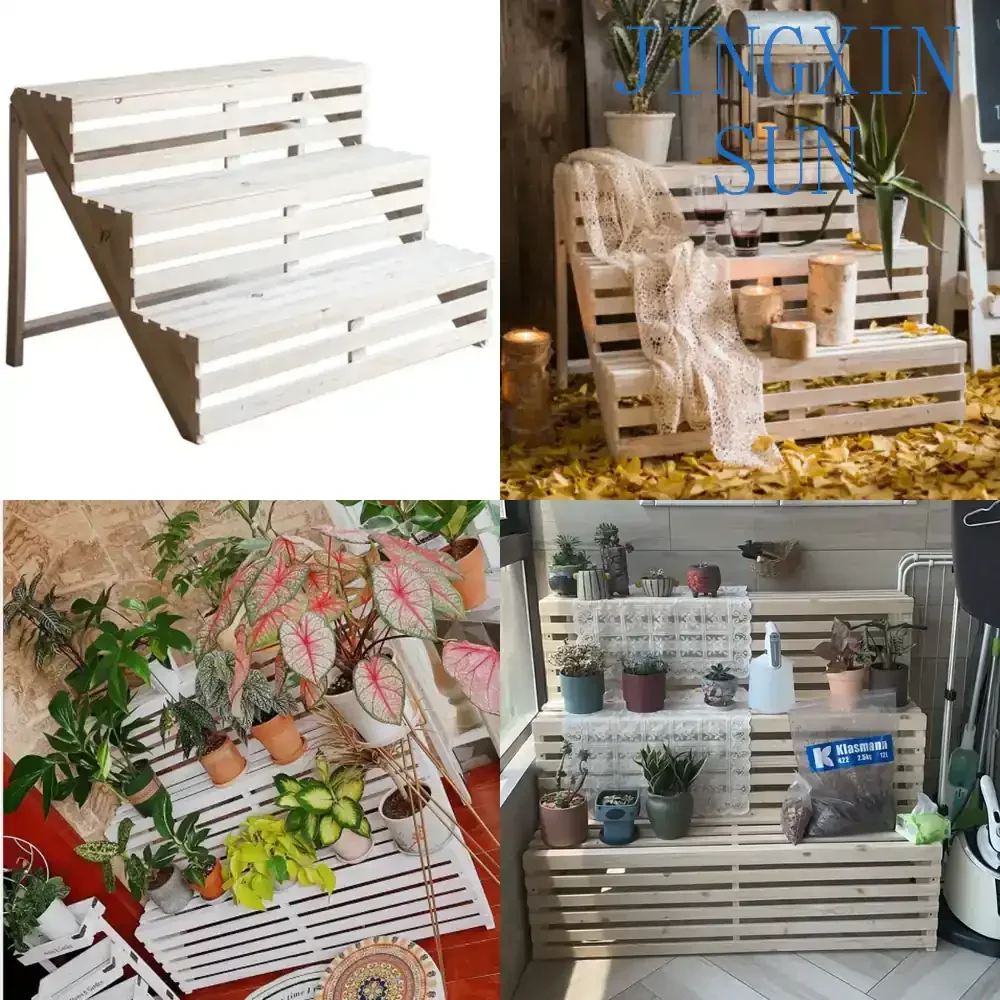 Retro Solid Wood Ladder Flower Stand for Balcony Garden Living Room Multi-Function Decorative Display Stand Multi-Layer Plant