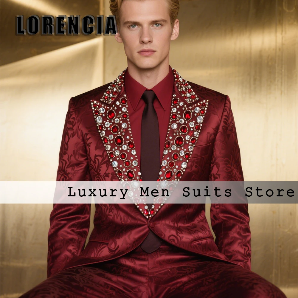 

Exquisite Jacquard Men Suits 2 Pieces Jewelry Tuxedos Wedding Party Outfits Customized Blazer Pants ropa hombre Men's Clothing
