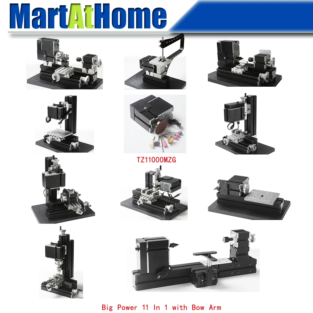 

60W Metal 10 in 1 Mini Machine Kit with Bow-arm TZ10000MG Lathe,Wood-turning,Jigsaw,Drilling,Milling,Sanding,Hand-held Machine