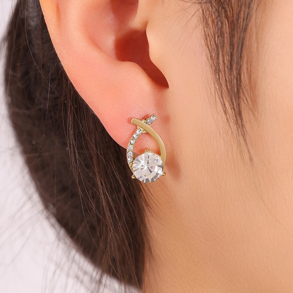 Fashion Cross Stud Earrings For Women Girls Korean Style Elegant Crystal Jewelry Ear Rings Fishtail Lady Earrings Gift