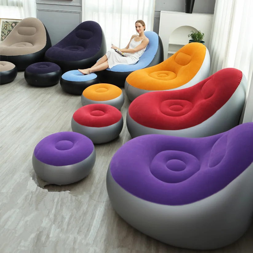 Inflatable Lazy Sofa Chair Pvc Flocking Foldable Sofa With Slip-on Lunch Lounge Chair Set