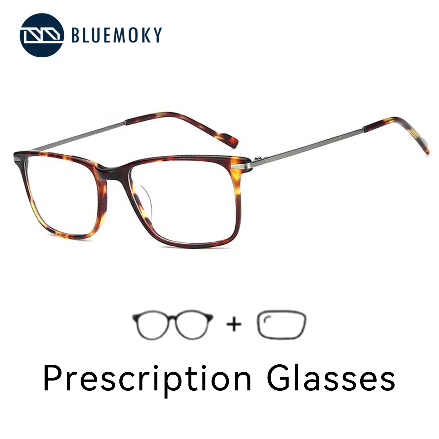 

BLUEMOKY XL Size Vintage Square Prescription Glasses Blue Lenses Photochromic Optical Myopia Hyperopia Progressive Eyeglasses