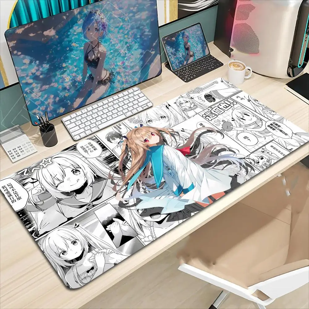 لوحة ماوس مانغا جيرل كبيرة لطاولة ألعاب مكتب الكمبيوتر مقاس XXL مطاطية مضادة للانزلاق لوحة مفاتيح الألعاب وسادات مكتب طويلة